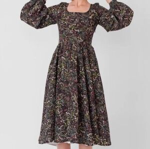Son De Flor Venice Carmen Puff Sleeve Linen Dress M